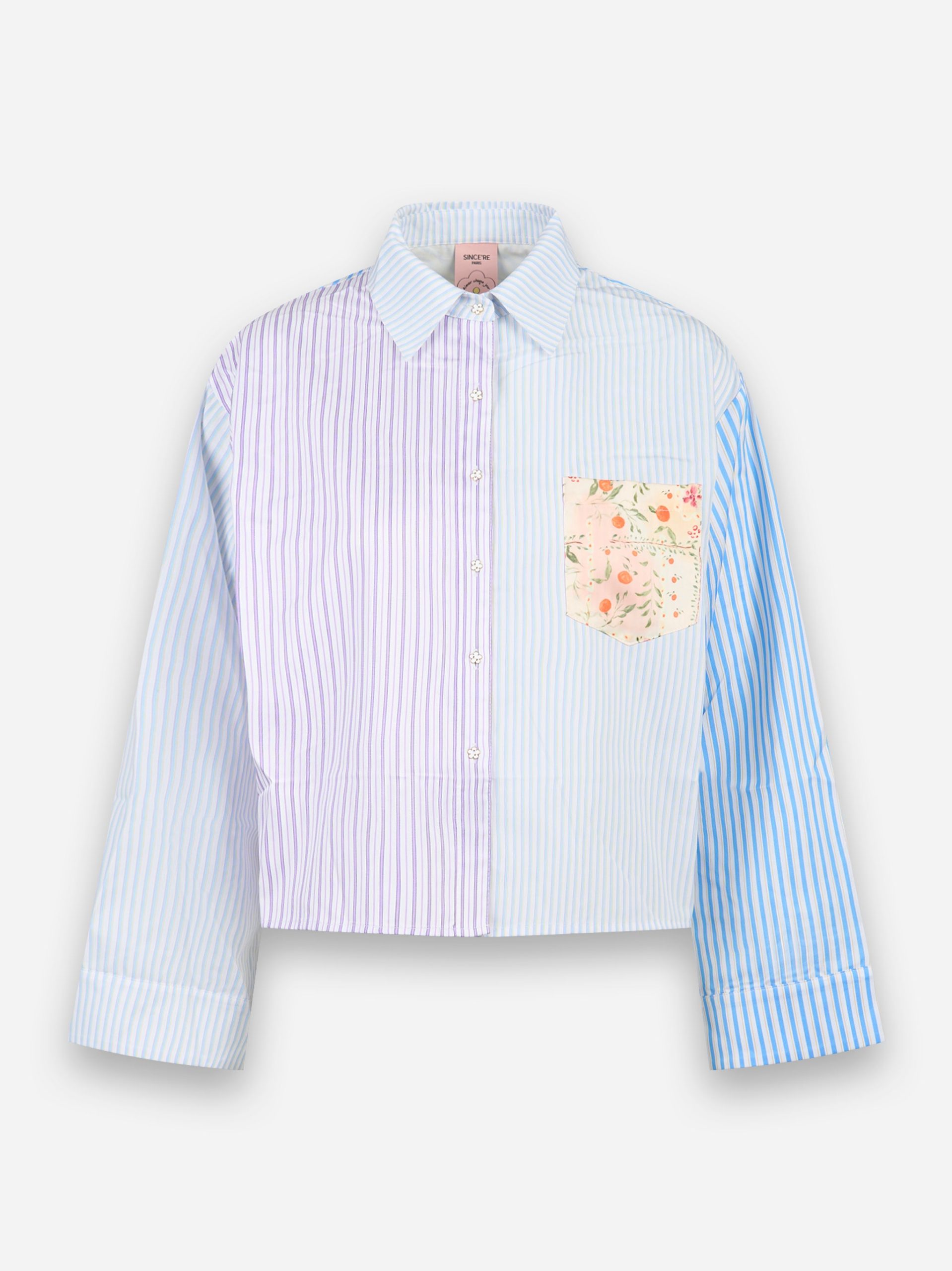 Camicia cropped patchwork Blu