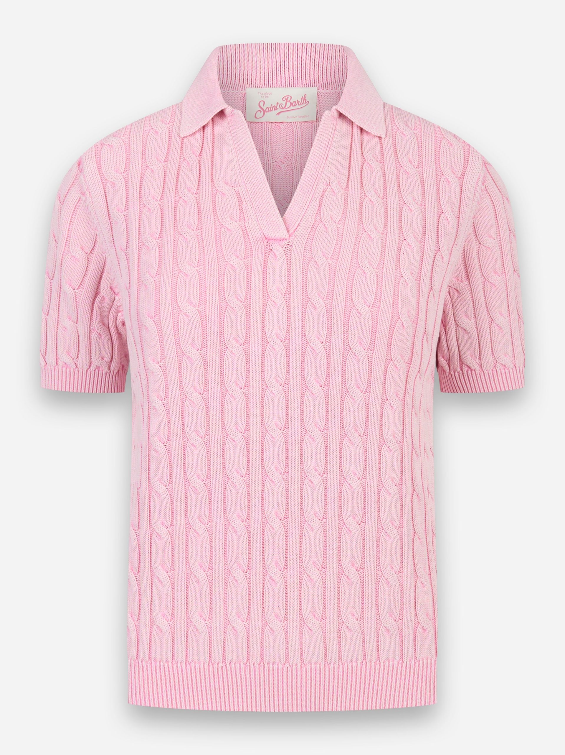 Polo Caddy in cotone con motivo a treccia Rosa