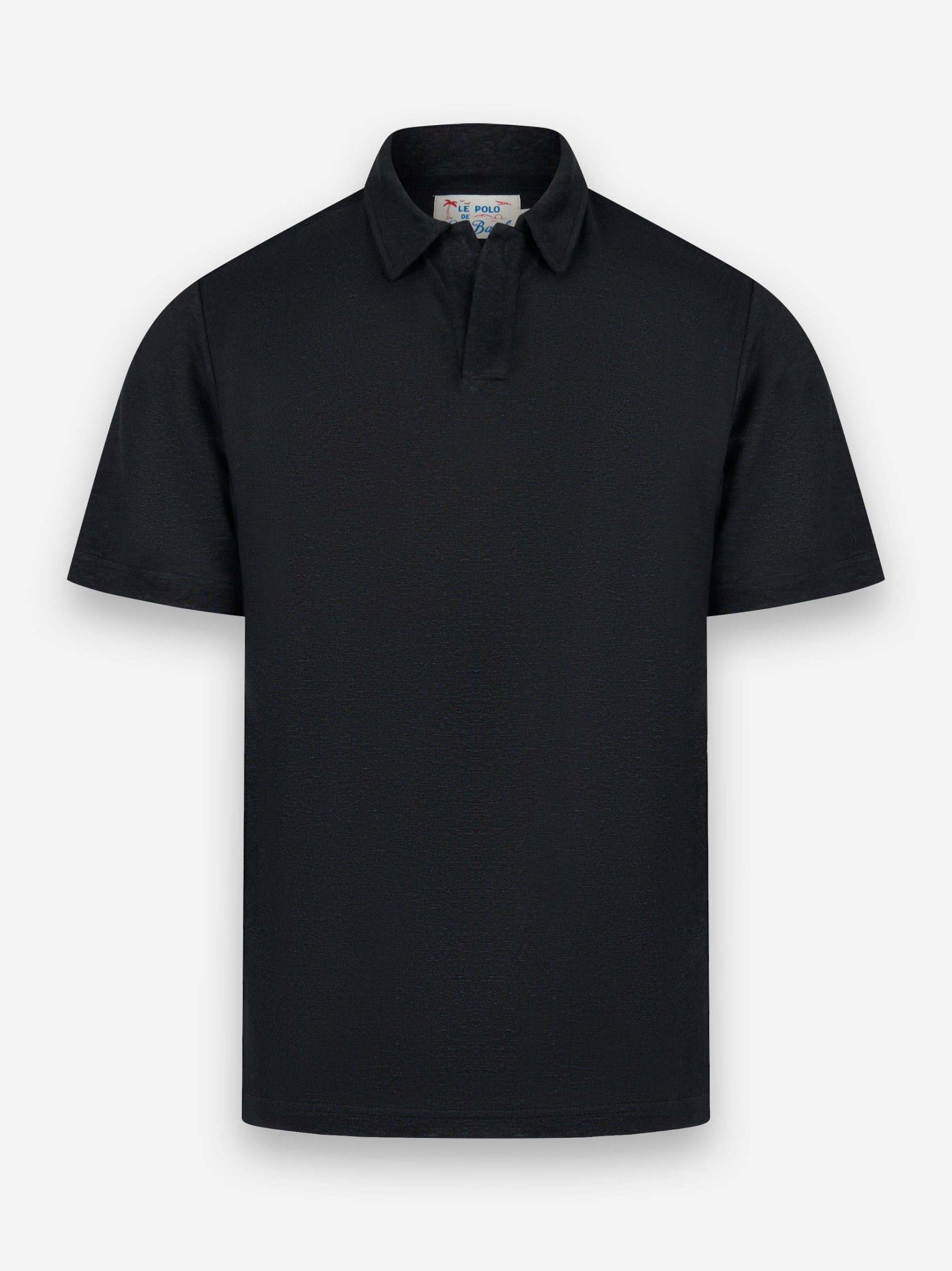 Polo Fraser con colletto skipper in puro lino Nero
