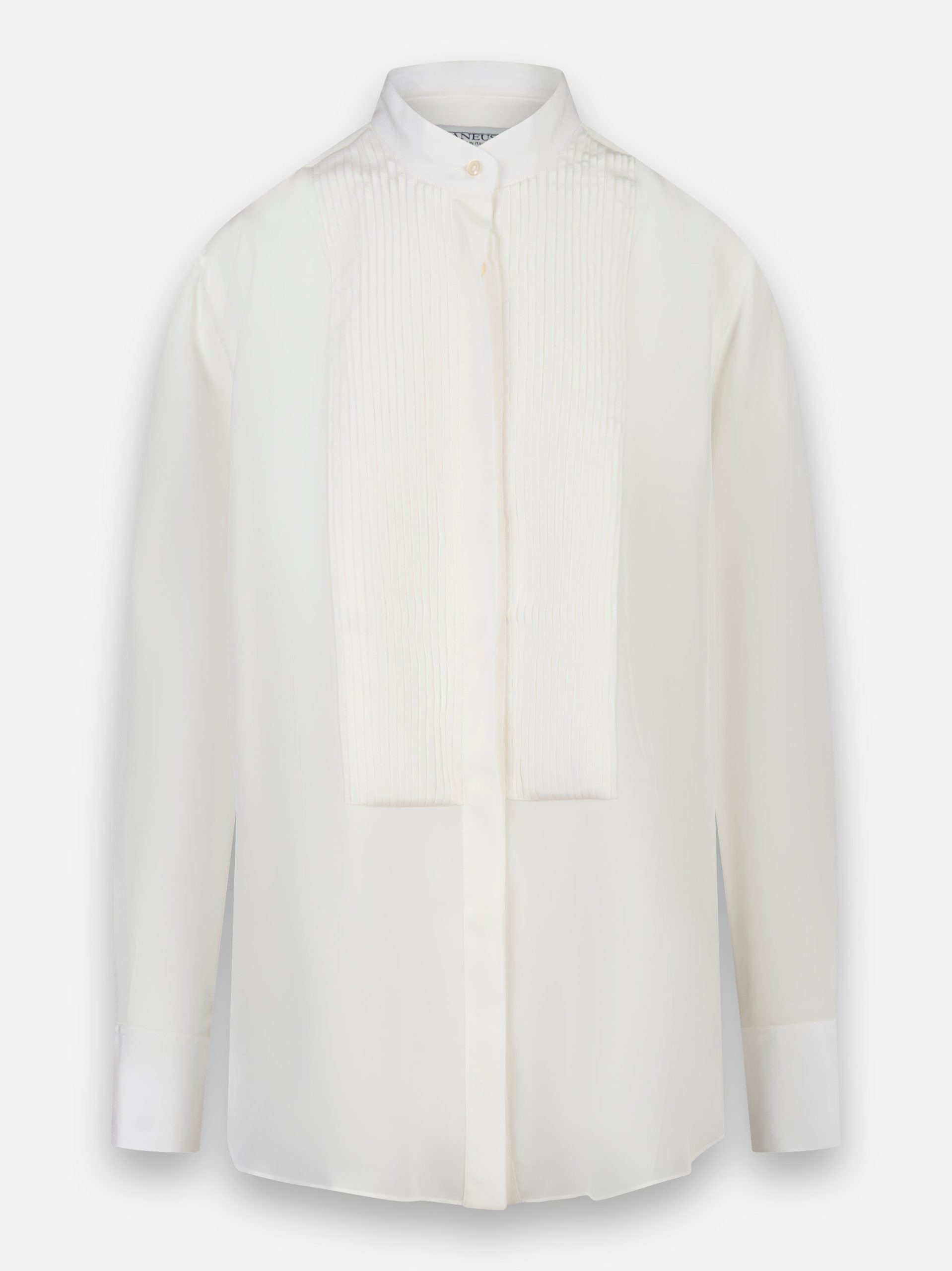 Camicia in crepe de chine con plastron Bianco