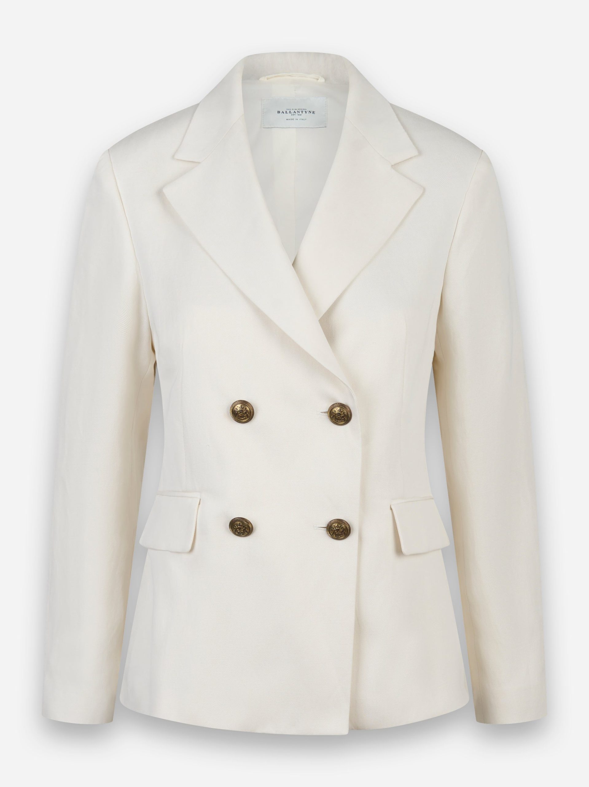 Blazer doppiopetto con bottoni in metallo in seta e lino Bianco