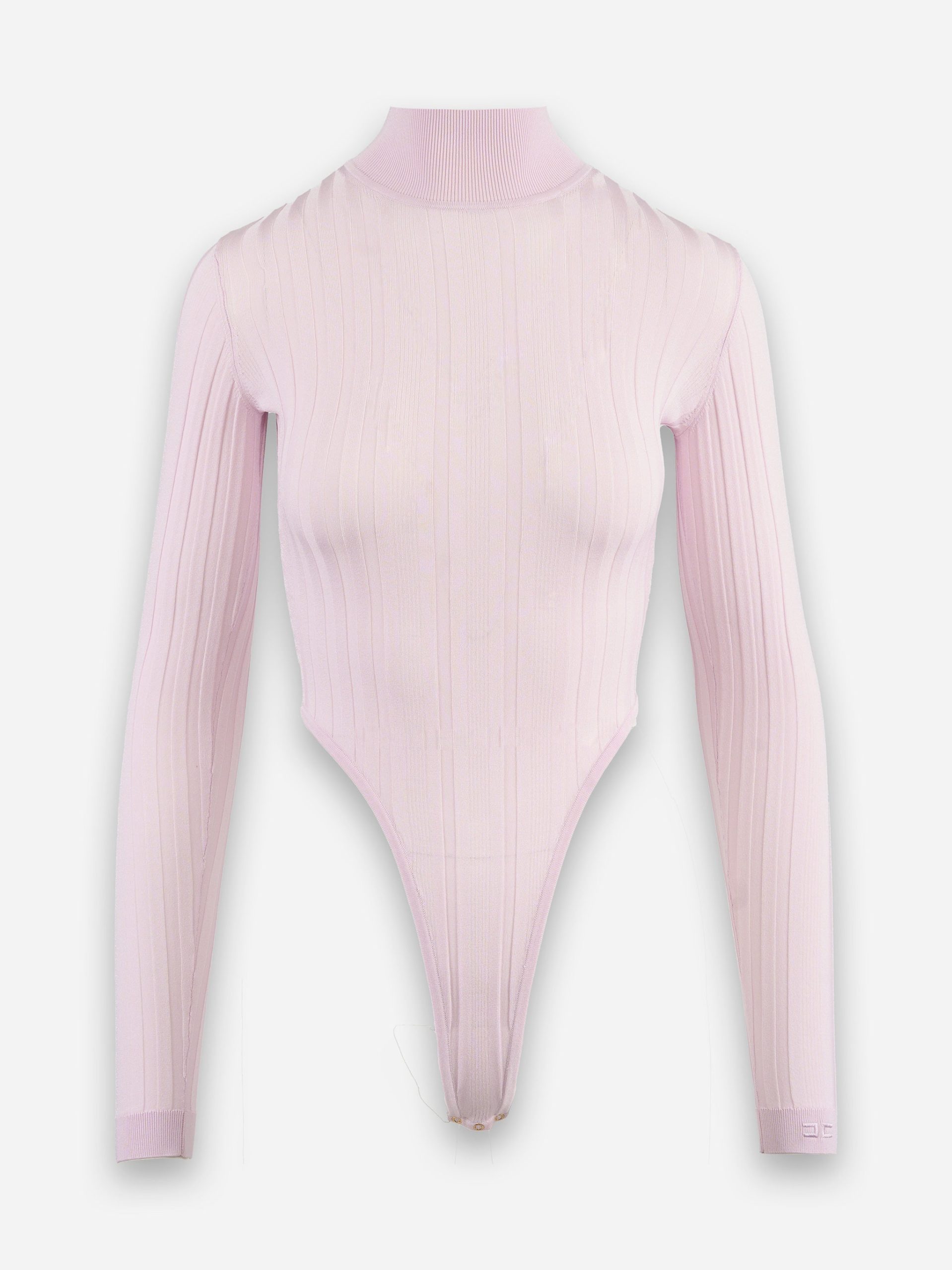 Body in cotone con trasparenze e collo alto Rosa