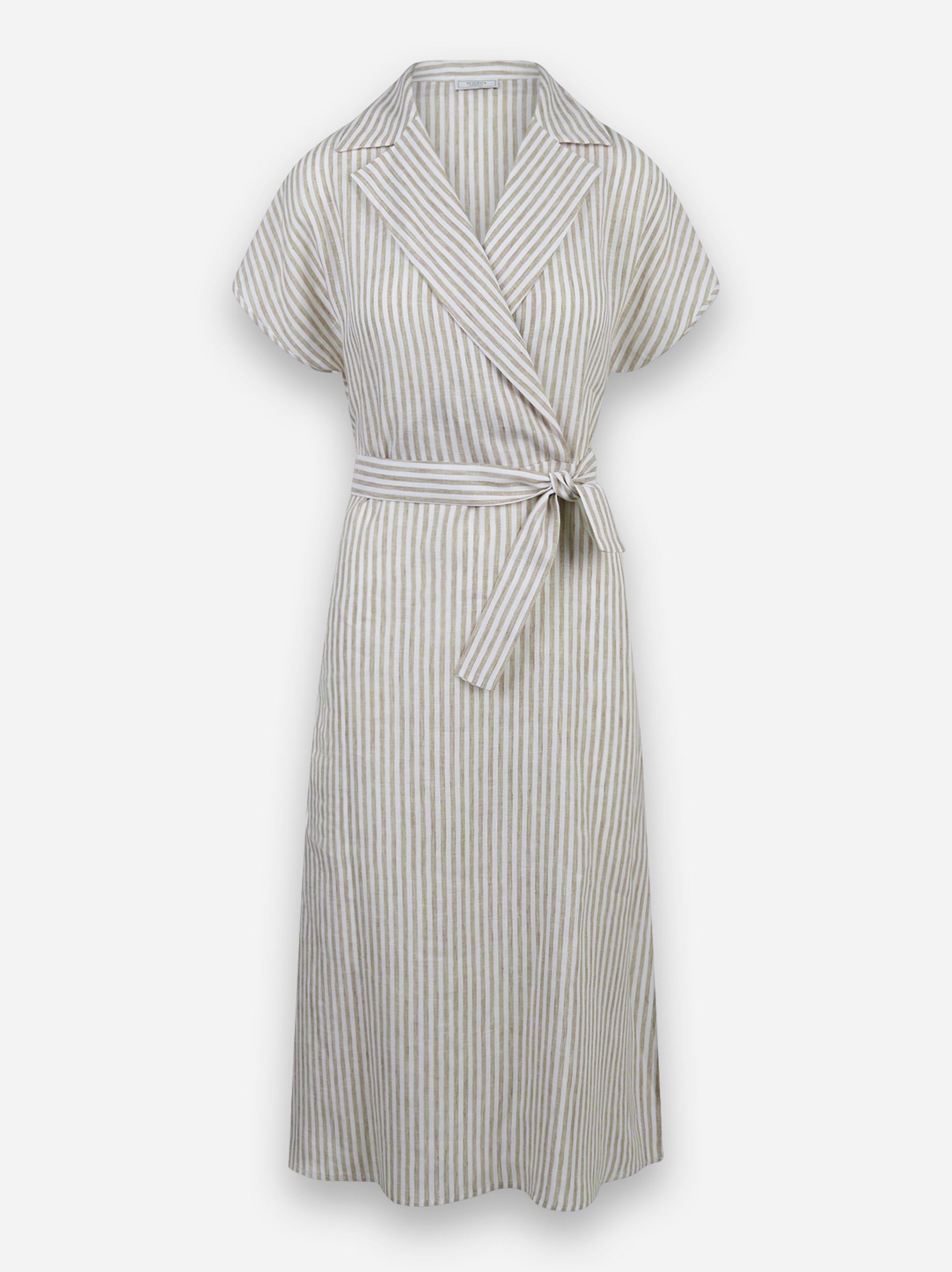 Abito midi in tela di puro lino gessata Beige