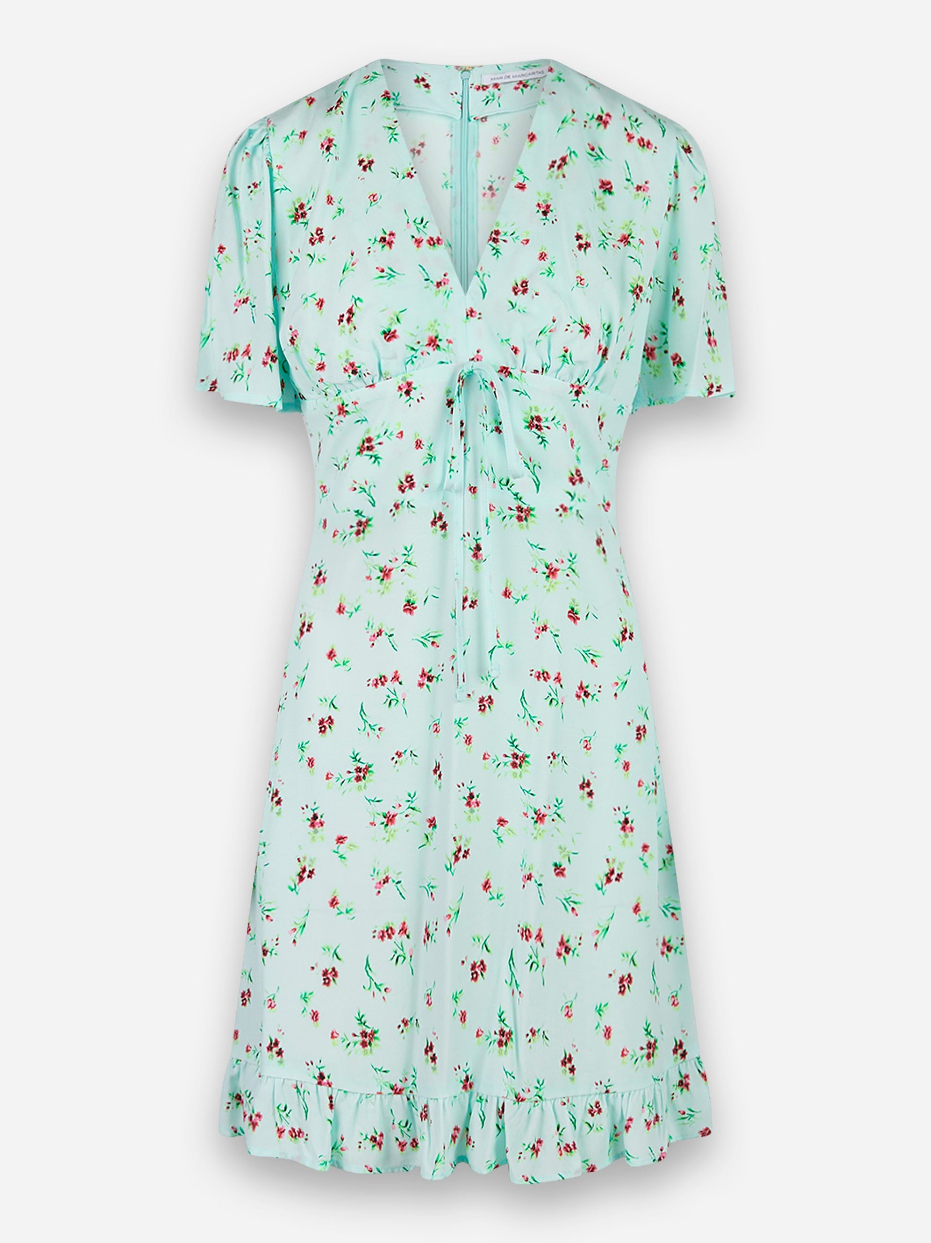 Abito Adele corto con scollo a V e volant Verde