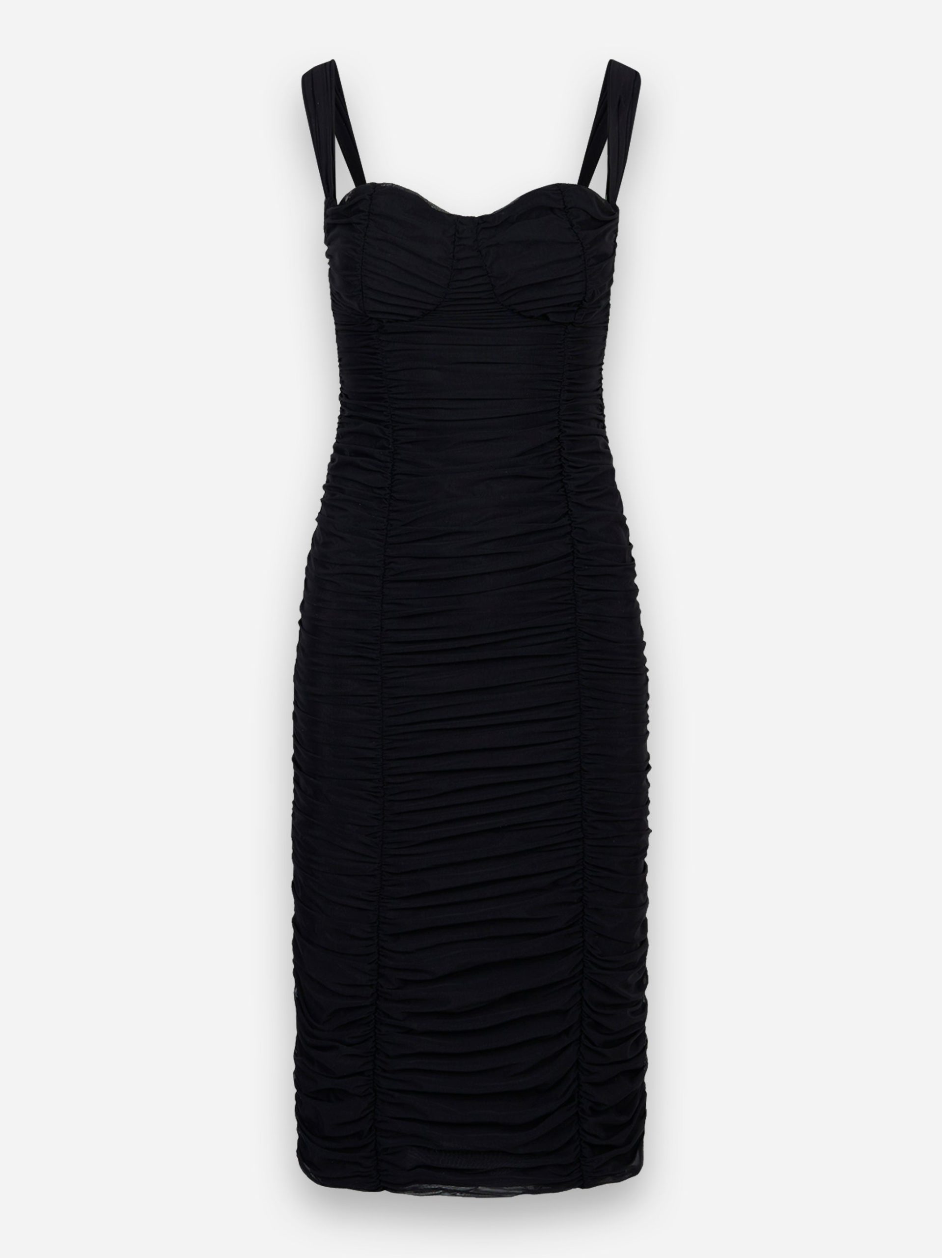 Tubino Evita in tulle con arricciature e scollo a cuore Nero