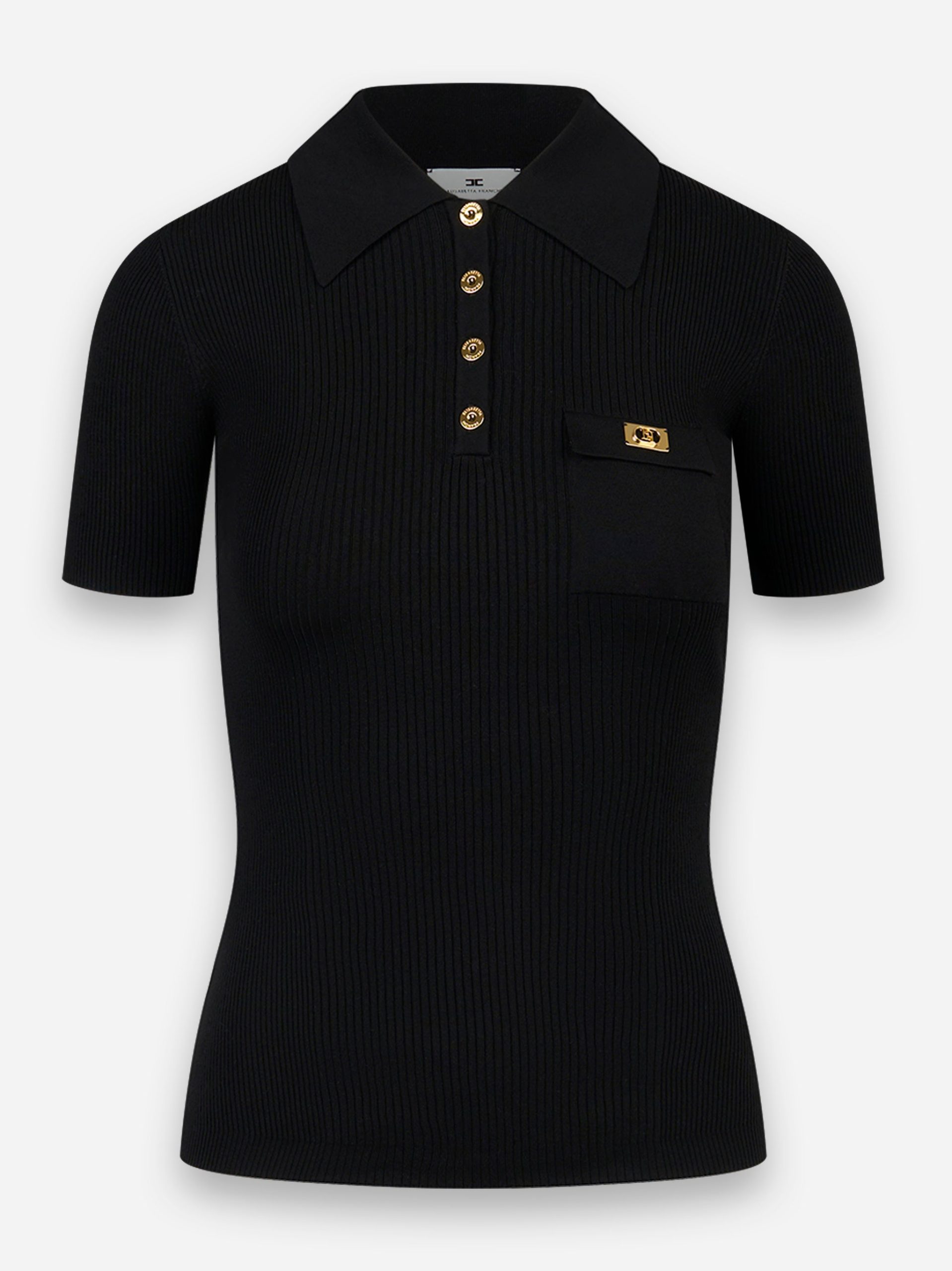 Polo a micro costine con taschino Nero