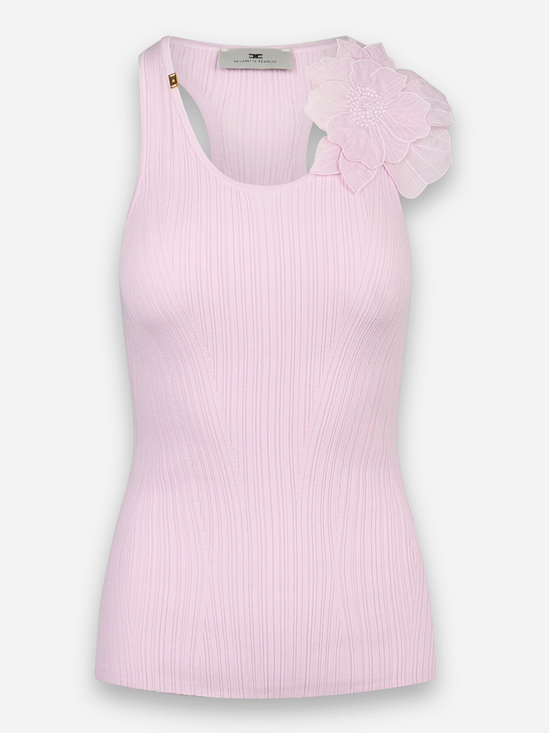 Canotta a costine con fiore Rosa