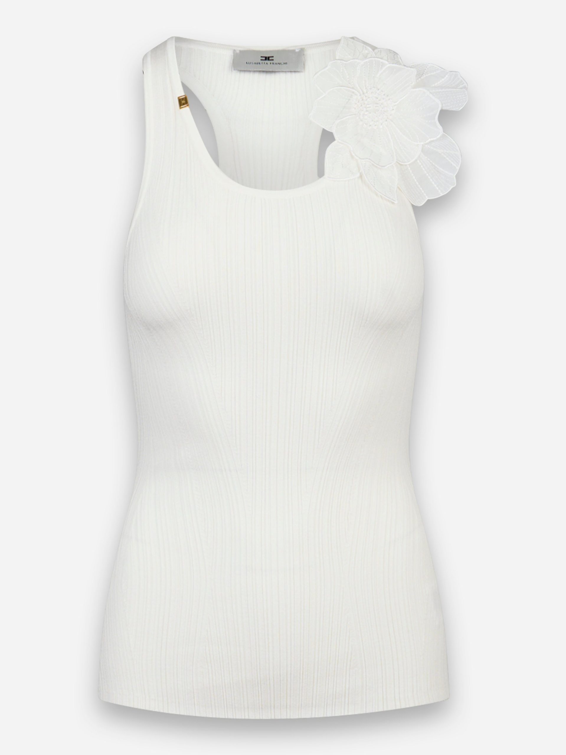 Canotta a costine con fiore Bianco
