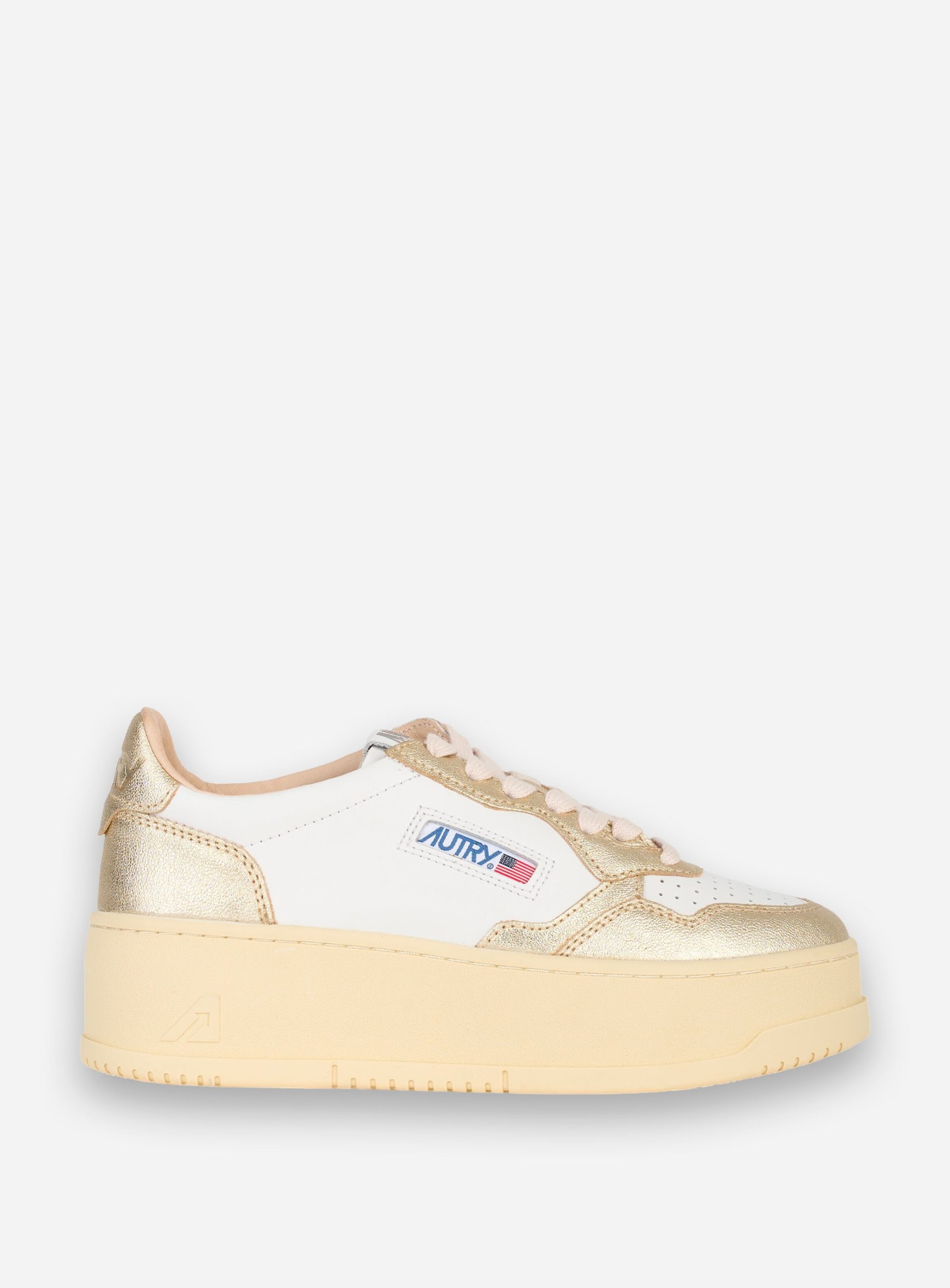 SNEAKERS MEDALIST PLATFORM IN PELLE BIANCA E METALLIZZATA Platino