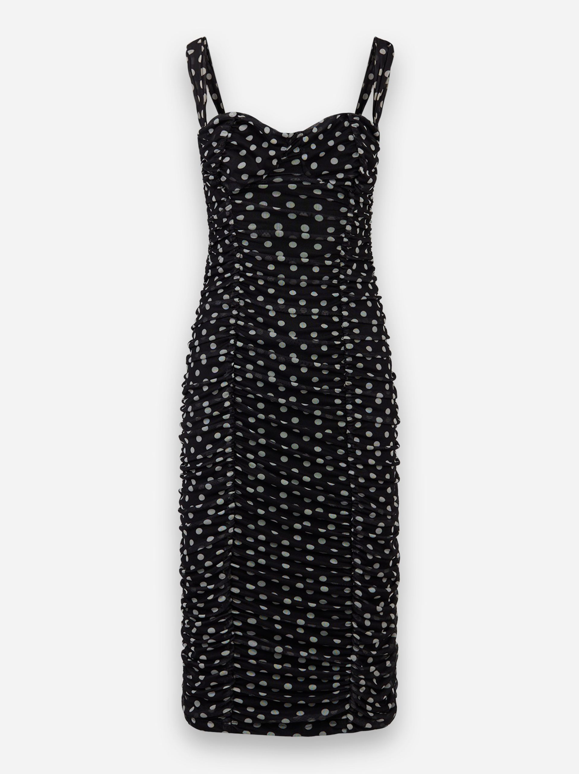 Tubino Evita in tulle con arricciature e scollo a cuore Nero