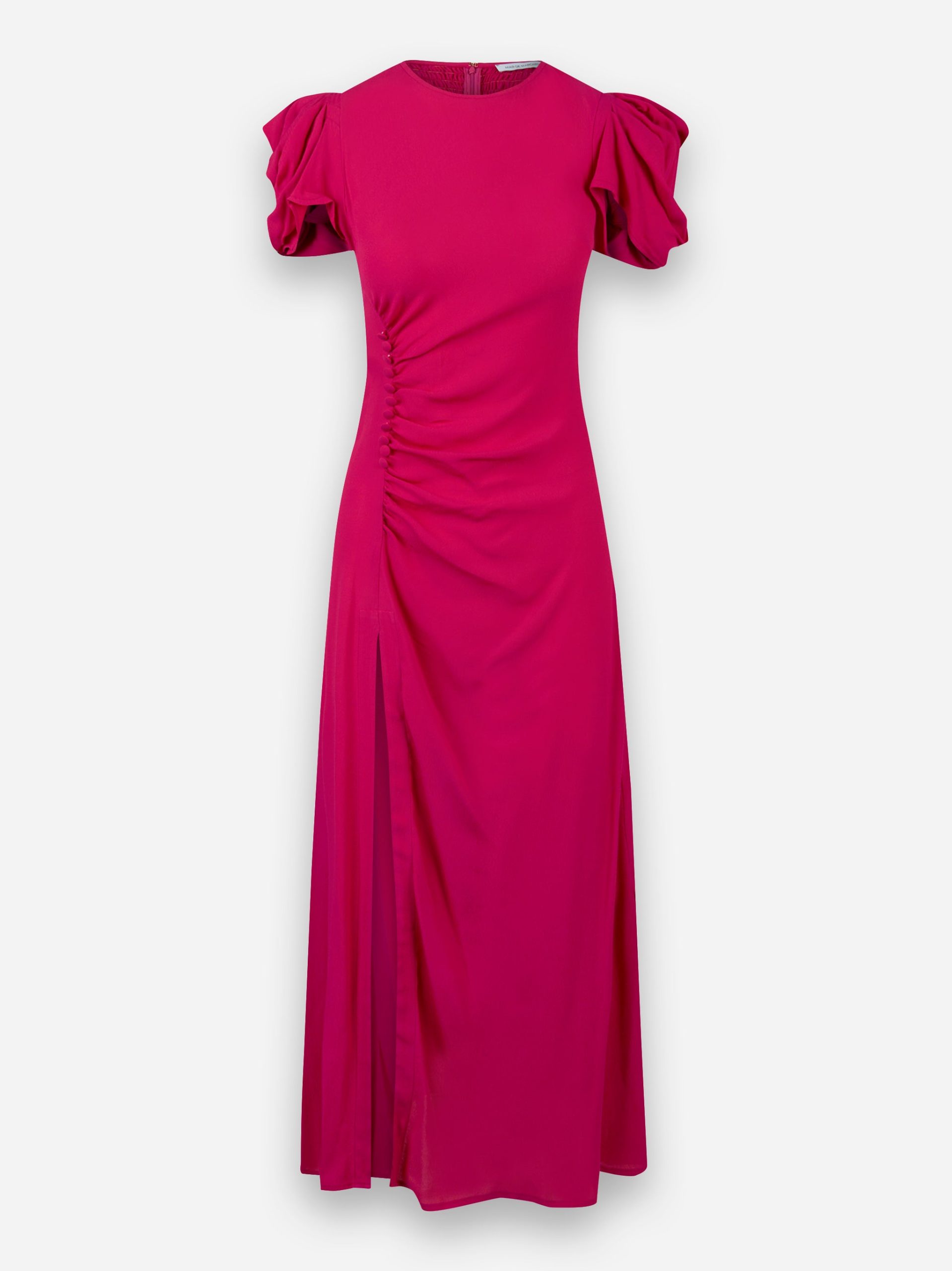 Abito Kristel in crepe con drappeggio e bottoncini lunghi Fucsia