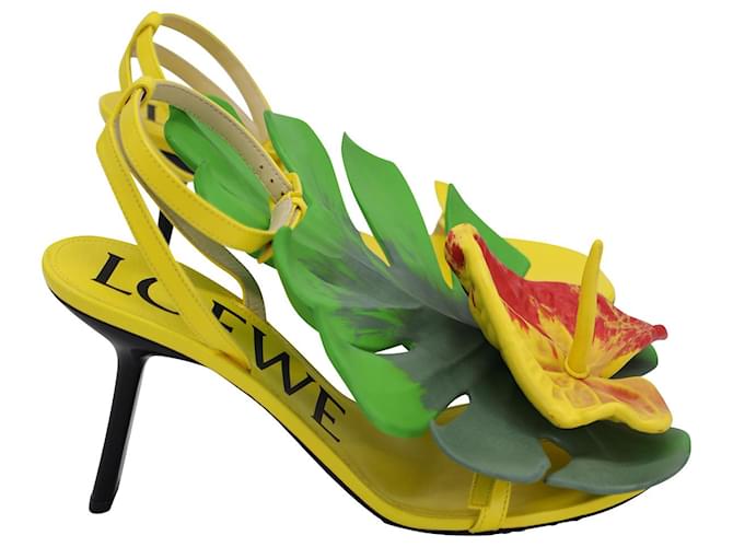 Sandali Loewe Anthurium Petal in pelle gialla e verde