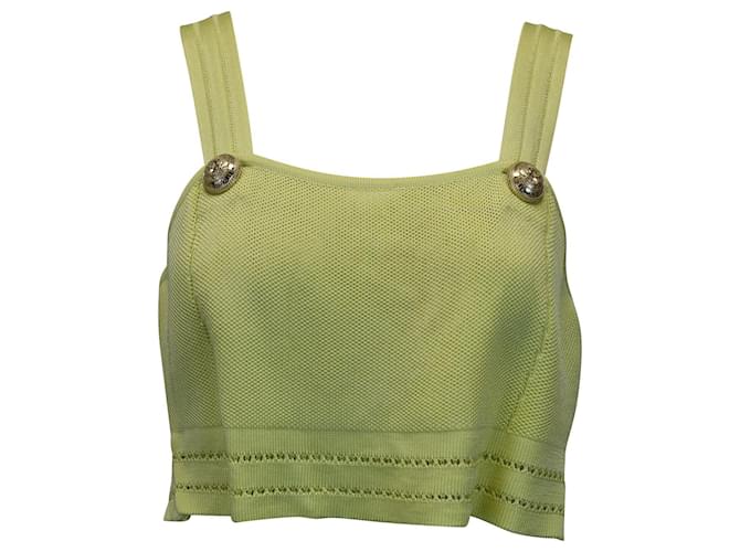 Top corto senza maniche in maglia Balmain in viscosa verde lime