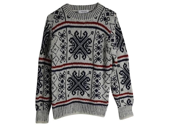 Maglione girocollo Fair Isle di Thom Browne in lana e mohair multicolor Stampa python
