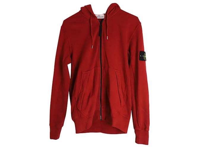Felpa con cappuccio e zip Stone Island in cotone rosso
