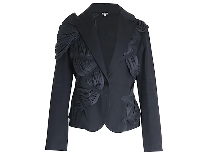 Issey Miyake S/S 2003 Blazer plissettato drappeggiato della sfilata in cotone nero