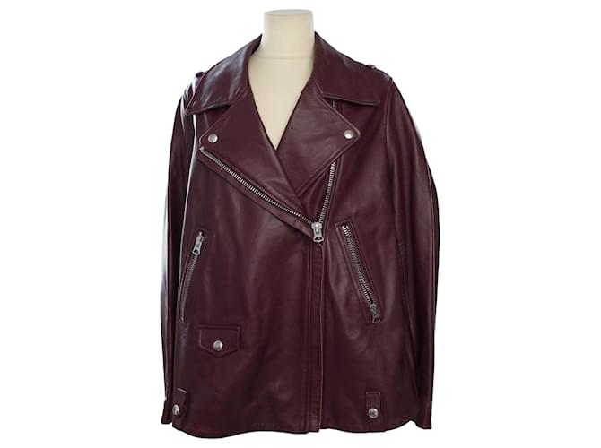 Acne Giacca da motociclista con zip rosso scuro