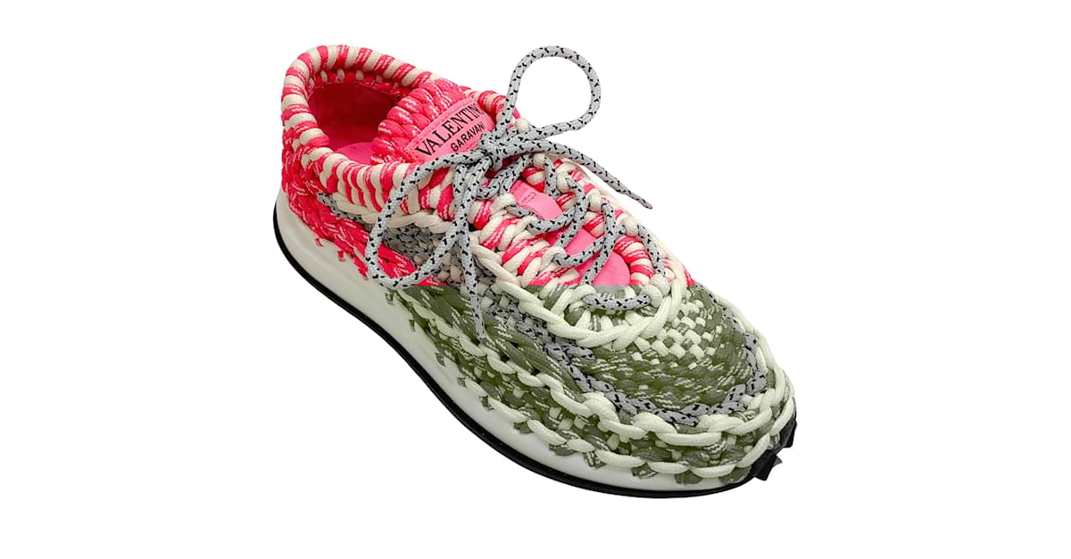Valentino Rosa / Scarpe da ginnastica bianche in macramè con nodo a spirale