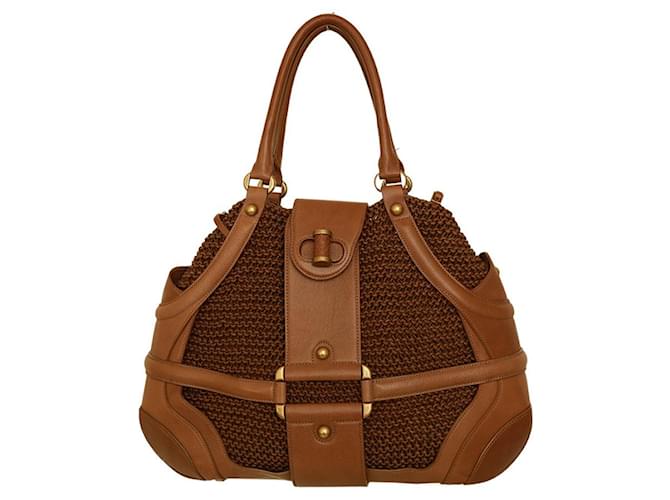 Alexander McQueen Borsa Novak in tela rivestita in pelle intrecciata marrone e pelle