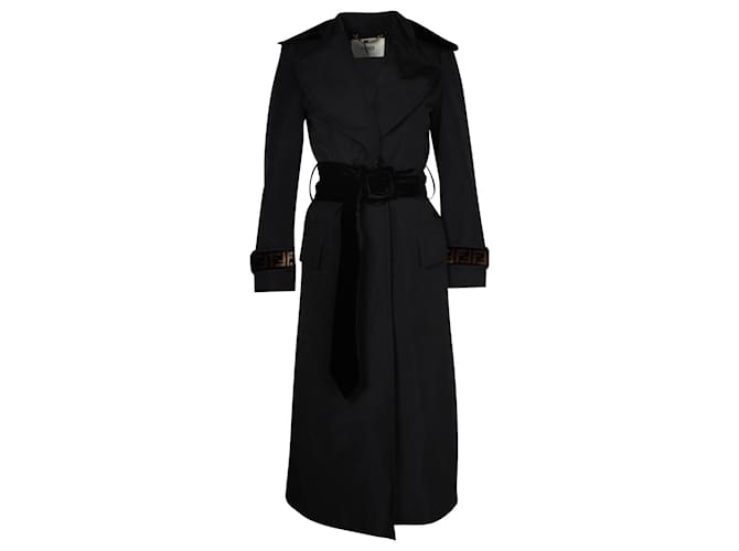 Trench Fendi con finiture in pelle in poliestere nero