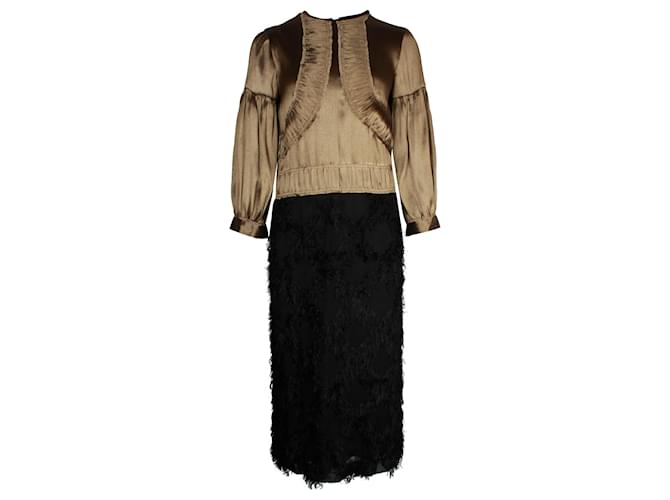 Abito lungo Dries Van Noten Colorblock in poliestere dorato D'oro Metallico