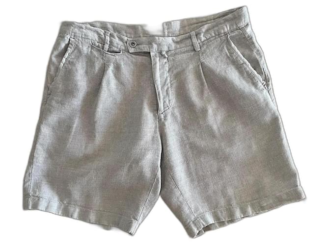 bermuda 100% lino grezzo screziato Adolfo Dominguez T. 46 Beige Grigio Bianco sporco