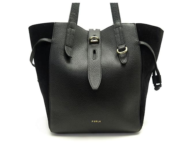 BORSA A MANO FURLA IN RETE 215042 BORSA A MANO IN PELLE NERA E SCAMOSCIATA Nero