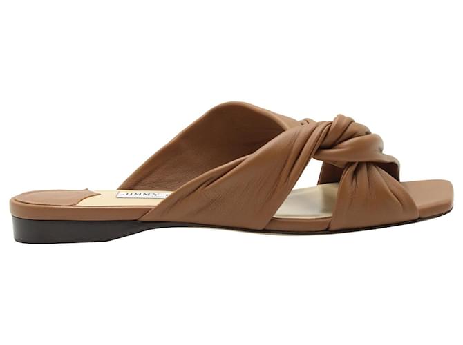 Sandali piatti Jimmy Choo Narisa con dettaglio nodo in pelle marrone