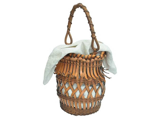 Loewe Borsa a secchiello media marrone con frange