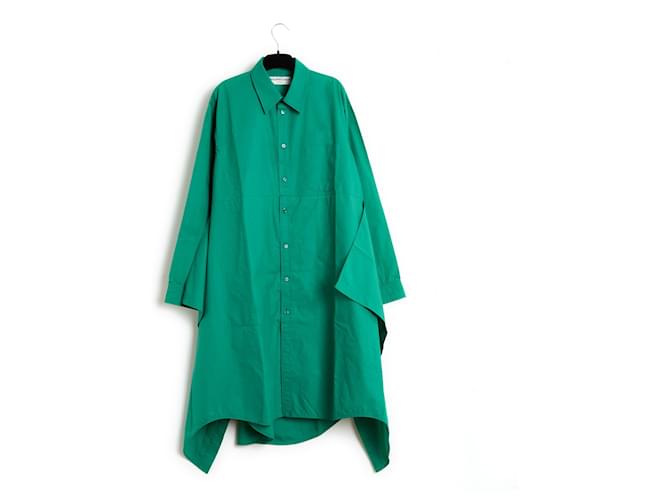 Balenciaga Abito in cotone verde e sopragonna FR40