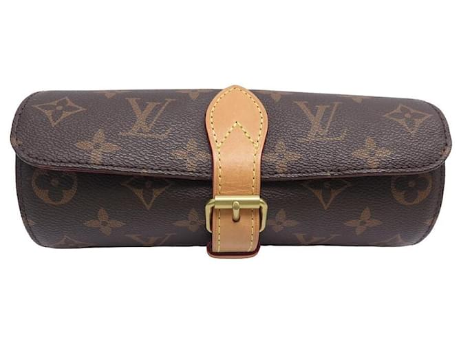 ASTUCCIO LOUIS VUITTON MARMOTTE 3 OROLOGI IN TELA MONOGRAM M47530 Guarda caso Marrone