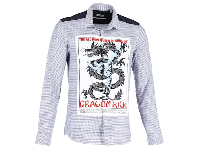 Camicia a quadri Kenzo Dragon Kick Queen of Kung Fu in cotone blu