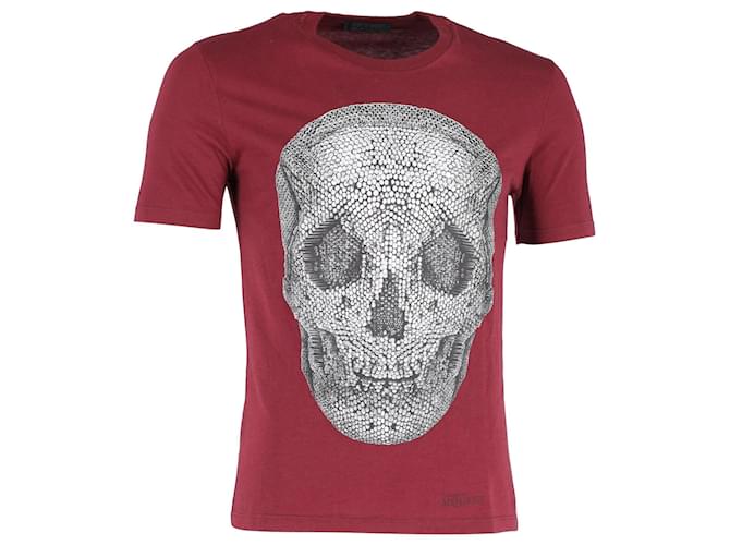 T-shirt Alexander McQueen con stampa teschio in cotone bordeaux Rosso Bordò