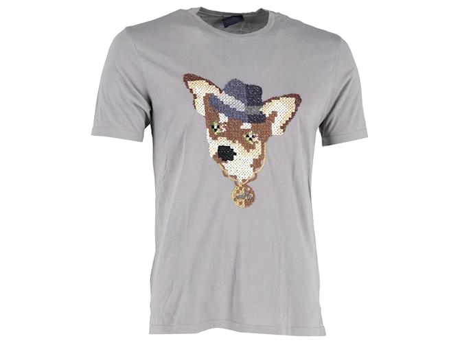 T-shirt con cane ricamato Lanvin in cotone grigio Marrone