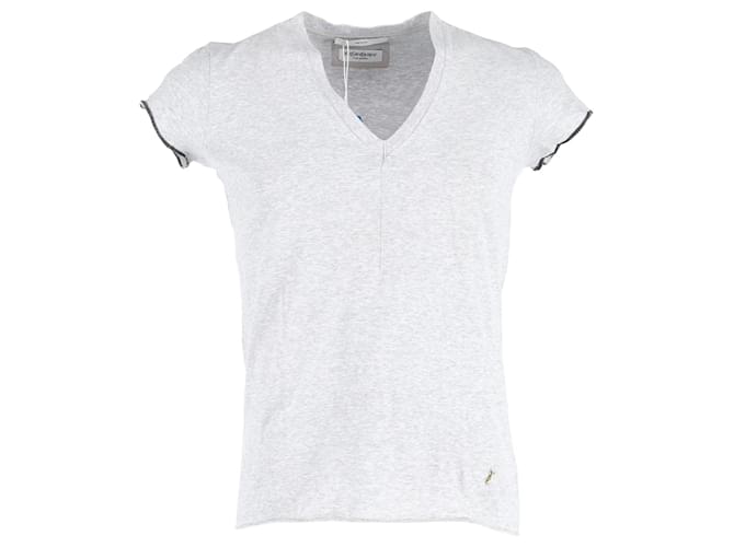 T-shirt Yves Saint Laurent con scollo a V in cotone Grigio Chiaro Marrone