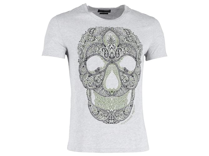T-shirt con grafica Skull di Alexander McQueen in cotone grigio Marrone