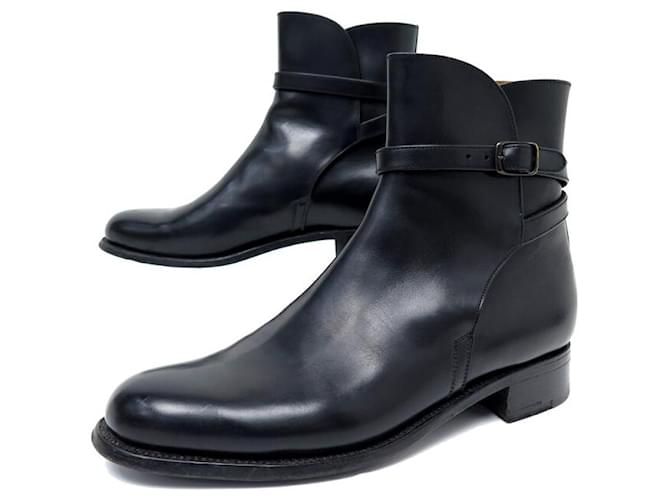 SCARPE ALLA CAVIGLIA JM WESTON JODHPUR 8D 42 SCARPE IN PELLE NERA + ACCIAIO INOSSIDABILE Nero