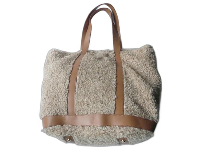 Borsa tote VANESSA BRUNO L in shearling e pelle Beige