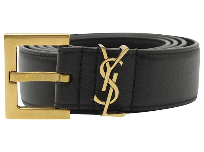 Cintura Saint Laurent con fibbia quadrata monogramma in pelle di vitello nera Nero