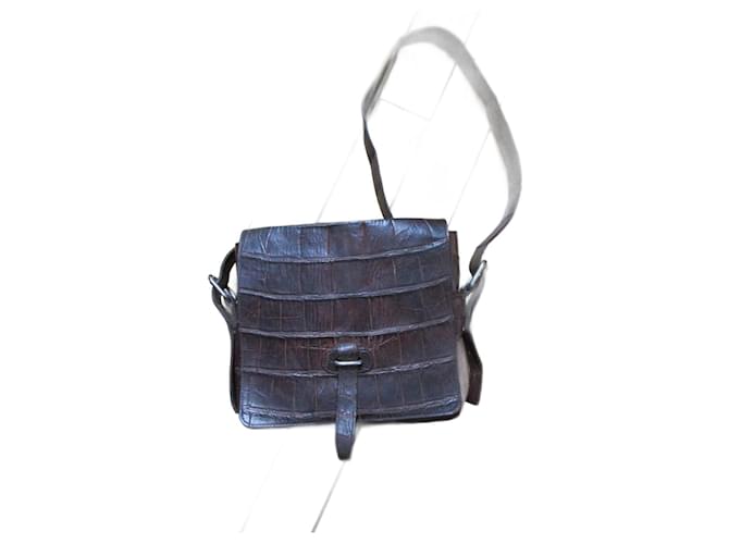 Autre Marque Borsa in coccodrillo marrone. Marrone scuro