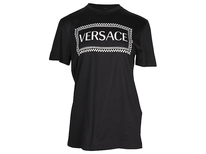 T-shirt Versace con stampa logo in cotone nero