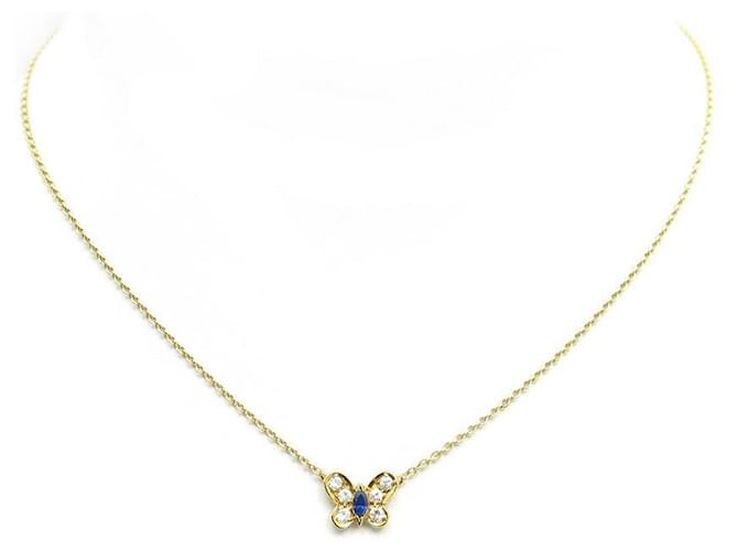 VAN CLEEF & ARPELS COLLANA FARFALLA FARFALLA DIAMANTI PENDENTE FARFALLA ZAFFIRO D'oro
