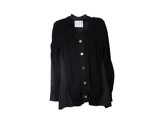 Sacai, cardigan nero con tasche oversize