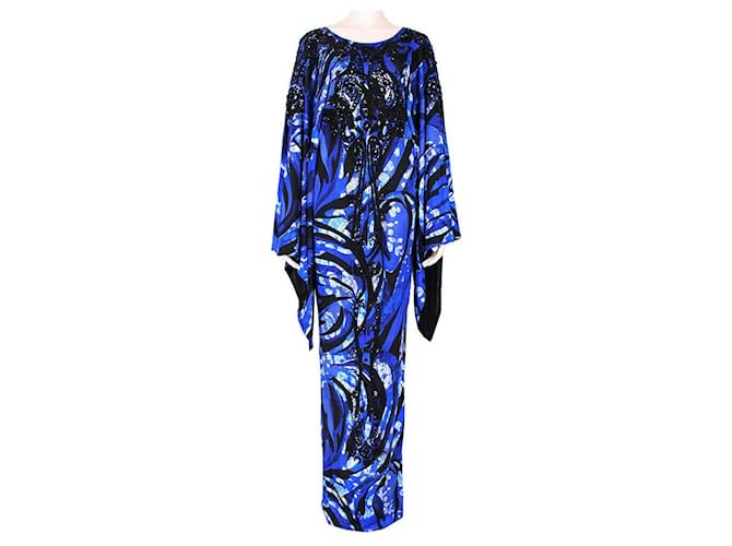 Abito lungo Emilio Pucci finemente ricamato con perline Blu