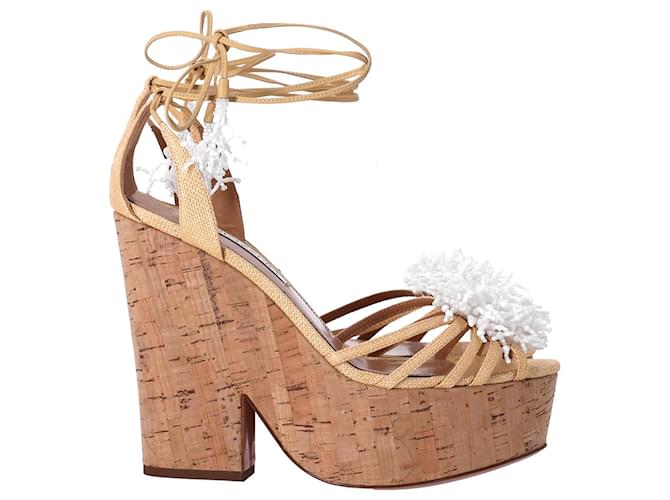Aquazzura Acquazzurra Panarea 120 Sandali con plateau in tela beige Marrone