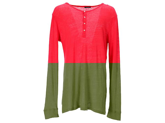 T-shirt Balmain a maniche lunghe con mezzo bottone in lino rosso