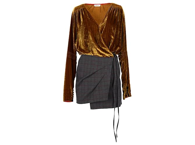 Abito The Attico Alexa in cotone giallo e grigio Stampa python