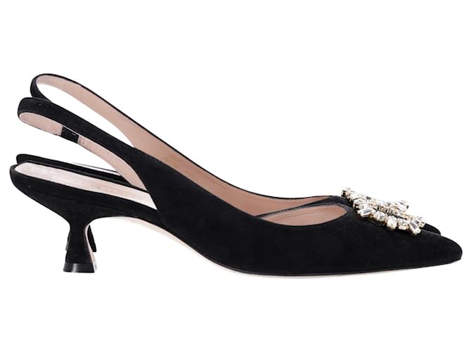 Stuart Weitzman Slingback Décolleté con tacco a forma di gattino in pelle scamosciata nera Nero