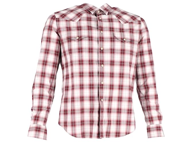 Camicia a maniche lunghe in flanella scozzese Saint Laurent in cotone rosso