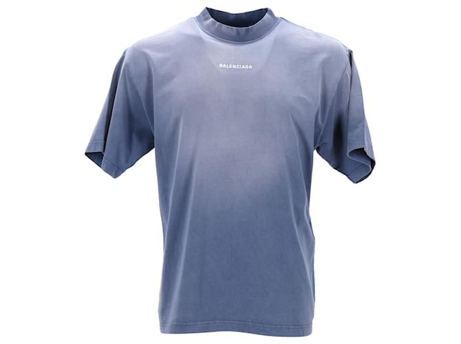T-shirt Balenciaga con logo sbiadito in cotone Blu Blu chiaro